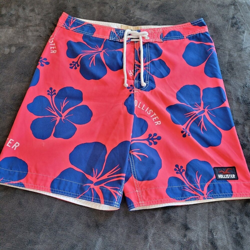 HOllister Mens Board Shorts Size XL Pink Blue Swim Trunks Y2K Surf Hip Hop 16494